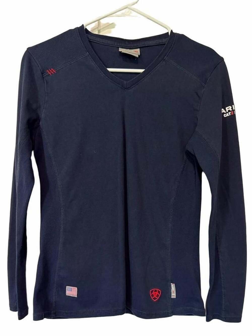 Ariat FR Long Sleeve V-Neck Work Shirt Size S/P Navy Blue Flame Resistant